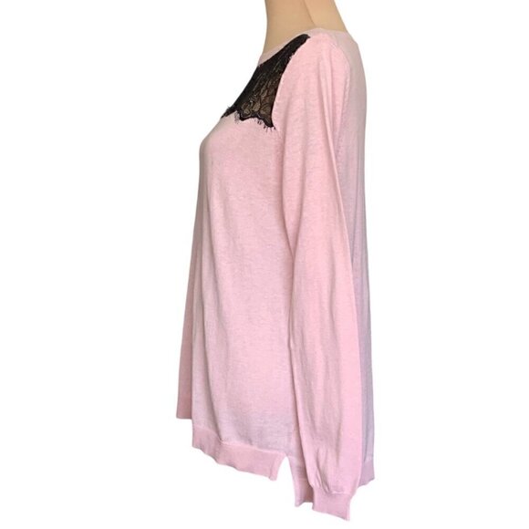 NWT Cullen Sweater Sz.L Pink Black Lace Ballet Neck Lightweight Relaxed Fit - Picture 4 of 11